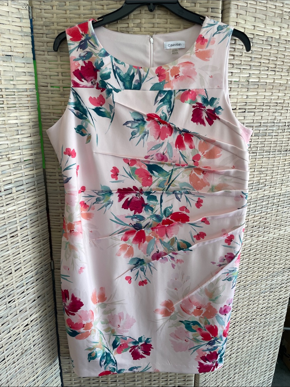 Calvin Klein Blush Pink Floral Pleated Sheath Dress